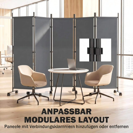 Freestanding Room Divider, 5 Panels, Dark Grey, 252 x 40 cm