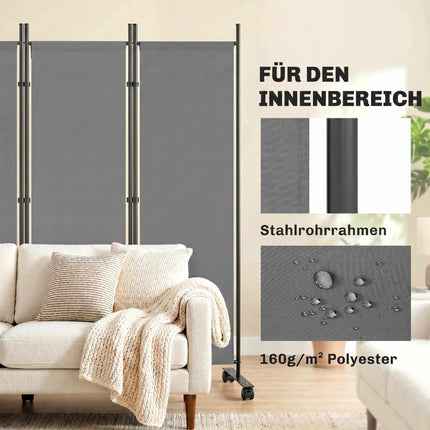 Freestanding Room Divider, 5 Panels, Dark Grey, 252 x 40 cm