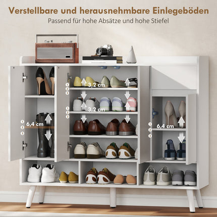 Freestanding Shoe Cabinet, Handleless, 4 Doors, Adjustable Shelves