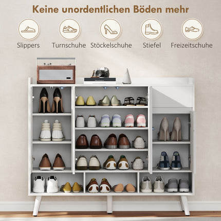 Freestanding Shoe Cabinet, Handleless, 4 Doors, Adjustable Shelves