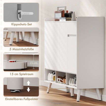 Freestanding Shoe Cabinet, Handleless, 4 Doors, Adjustable Shelves