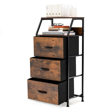 Freestanding Storage Cabinet with 3 Drawers, Rustic Brown