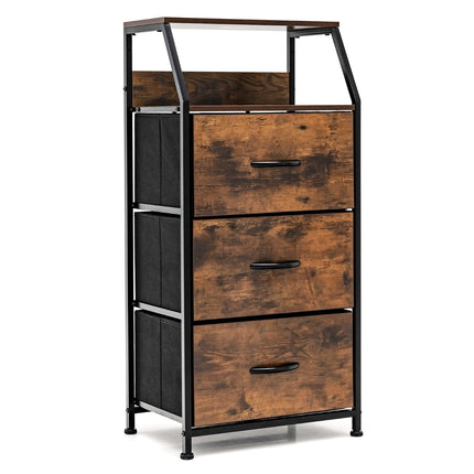 Freestanding Storage Cabinet with 3 Drawers, Rustic Brown