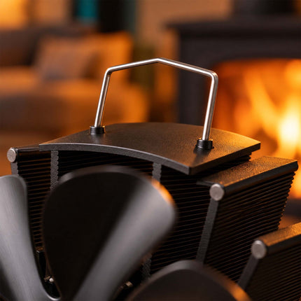 Freestanding Stove Fan with 6 Blades, No Electricity Needed, Black