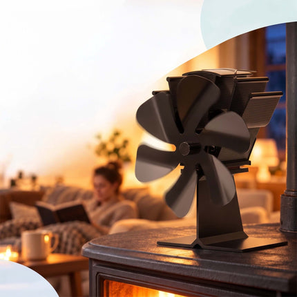 Freestanding Stove Fan with 6 Blades, No Electricity Needed, Black