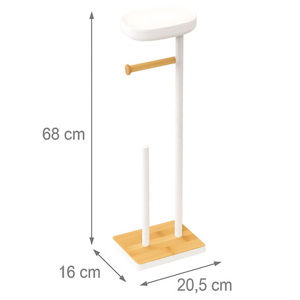 Freestanding Toilet Paper Holder With Shelf, Holds 3 Rolls