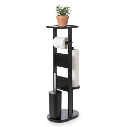 Freestanding Toilet Roll Holder with Shelf – Black