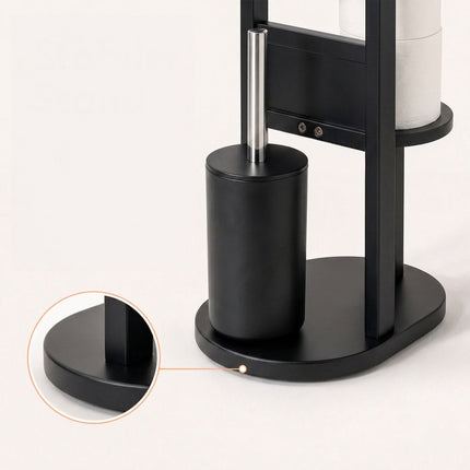 Freestanding Toilet Roll Holder with Shelf – Black