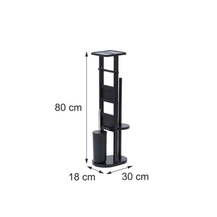 Freestanding Toilet Roll Holder with Shelf – Black
