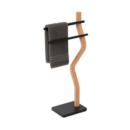 Freistehender Handtuchhalter, 2-armig, gebogener Holzrahmen