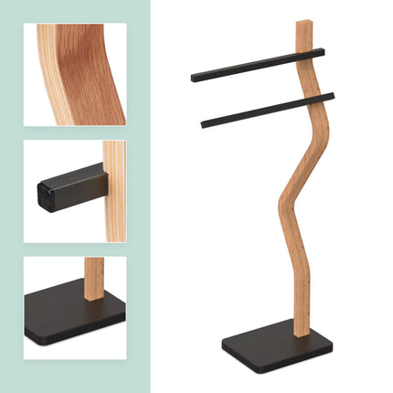 Freistehender Handtuchhalter, 2-armig, gebogener Holzrahmen