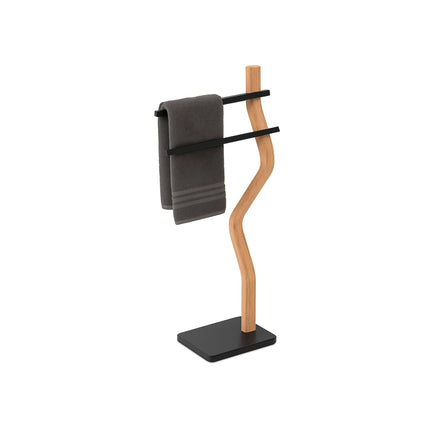 Freistehender Handtuchhalter, 2-armig, gebogener Holzrahmen