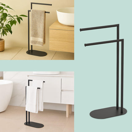 Freestanding Towel Rack, 2 Rods, Matte Metal