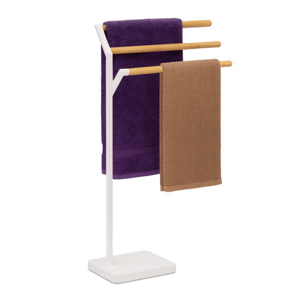 Freestanding Towel Rack, 3 Rods, Metal and Bamboo