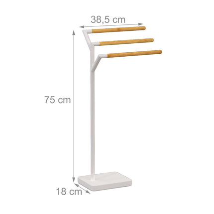 Freestanding Towel Rack, 3 Rods, Metal and Bamboo