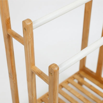 Freistehender Handtuchhalter, Bambus und Stahl, 3 Stangen, Ablage