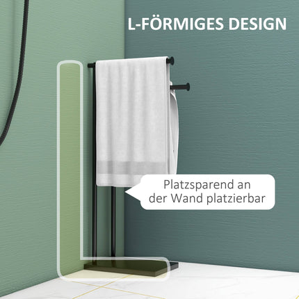 Freestanding Towel Rack with 2 Bars, Black Metal 35.5x20x78 cm