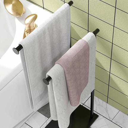 Freestanding Towel Rack with 2 Bars, Black Metal 35.5x20x78 cm