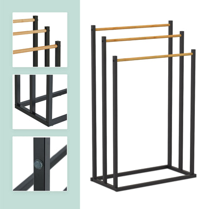 Freestanding Towel Rack with 3 Bamboo Rods