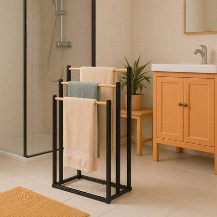 Freestanding Towel Rack with 3 Bamboo Rods