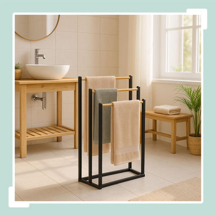 Freestanding Towel Rack with 3 Bamboo Rods