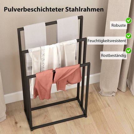 Freistehender Handtuchständer mit 3 Stangen, Stahl, 45x21,5x85 cm