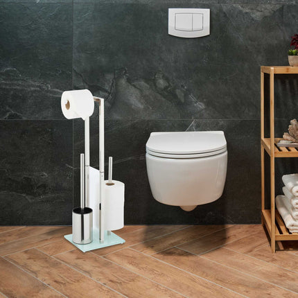Freistehendes WC-Set aus Stahl und Glas