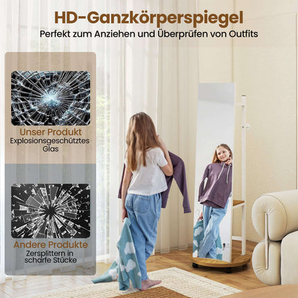 Freistehender Spiegelschrank mit Haken und Ablagen, Weiß