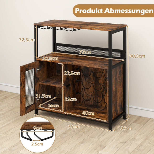 Freistehender Weinschrank mit herausnehmbarem Regal und Glashalter