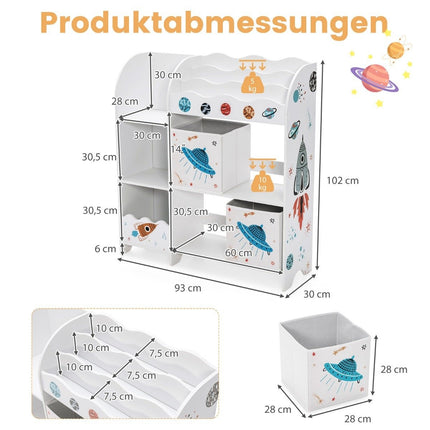 Freistehender Kinderzimmerschrank 3-stöckiges Kinderzimmerregal UFO weiß