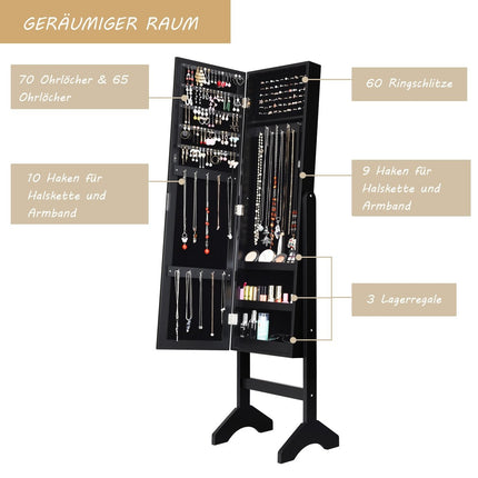 Freistehender Schmuckschrank mit Ganzkörperspiegel Schmuckablage 35,5 × 33 × 153 cm schwarz
