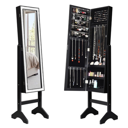Freistehender Schmuckschrank mit Ganzkörperspiegel Schmuckablage 35,5 × 33 × 153 cm schwarz