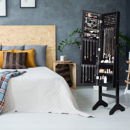 Freistehender Schmuckschrank mit Ganzkörperspiegel Schmuckablage 35,5 × 33 × 153 cm schwarz