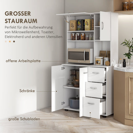 Meuble de cuisine indépendant, 89 x 39,5 x 168 cm, avec protection anti-basculement, tiroirs, étagères, portes, étagères réglables, MDF, blanc