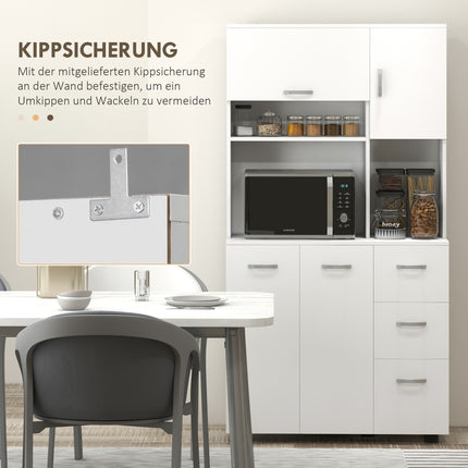 Meuble de cuisine indépendant, 89 x 39,5 x 168 cm, avec protection anti-basculement, tiroirs, étagères, portes, étagères réglables, MDF, blanc