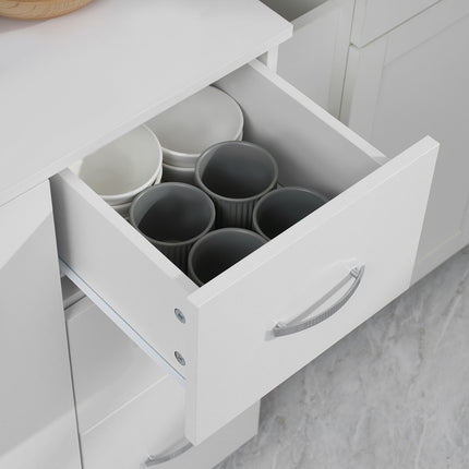 Meuble de cuisine indépendant, 89 x 39,5 x 168 cm, avec protection anti-basculement, tiroirs, étagères, portes, étagères réglables, MDF, blanc