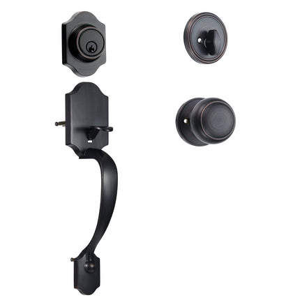Front Door Handleset With Deadbolt, Single Cylinder, Antique Copper