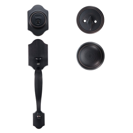 Front Door Handleset With Deadbolt, Single Cylinder, Antique Copper
