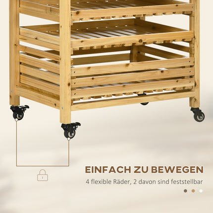 Fruit and vegetable storage trolley with wheels, 5 shelves, spruce wood