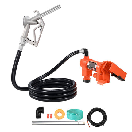 Fuel Transfer Pump 12V, 20 GPM, Manual Nozzle, Hose