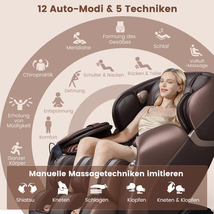 Full Body Massage Chair, Zero Gravity, Heat, Brown