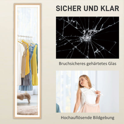 Ganzkörper-LED-Spiegel, 40x160 cm, Touch-Steuerung, Eiche