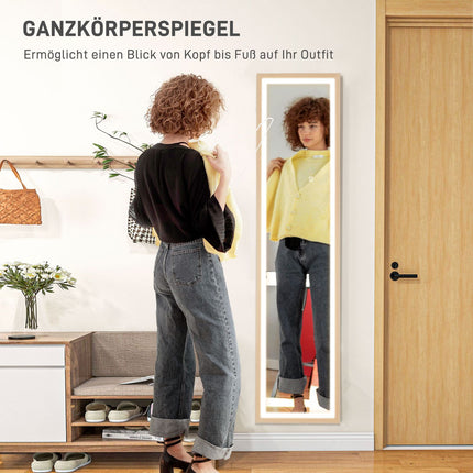 Ganzkörper-LED-Spiegel, 40x160 cm, Touch-Steuerung, Eiche