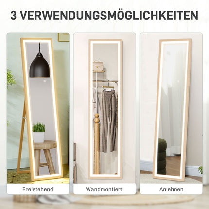 Ganzkörper-LED-Spiegel, 40x160 cm, Touch-Steuerung, Eiche