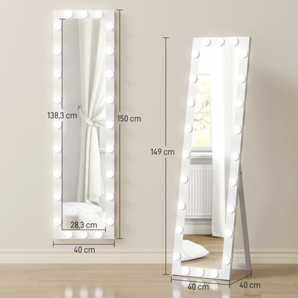 Ganzkörperspiegel 150x40 cm mit LED-Beleuchtung, 3 Lichtmodi