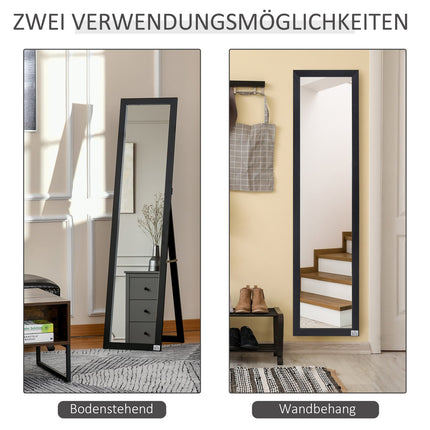 Volledige lengte spiegel, 154 x 37 cm wandspiegel met standaard, staande spiegel voor woonkamer, slaapkamer, zwart | Aosoom