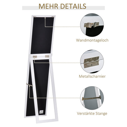 Ganzkörperspiegel 154x37cm mit Ständer - weißer Rahmen