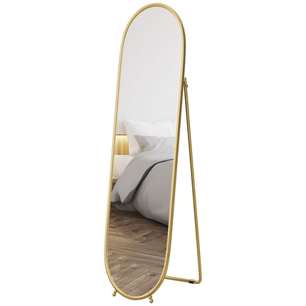 Ovaler Ganzkörperspiegel, 160x40cm goldener Metallrahmen mit Standfuß