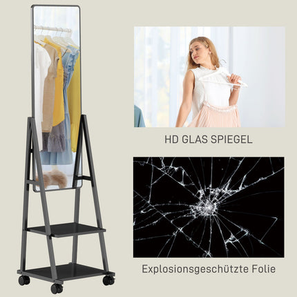 Standspiegel, 42 x 155 cm, schwarz