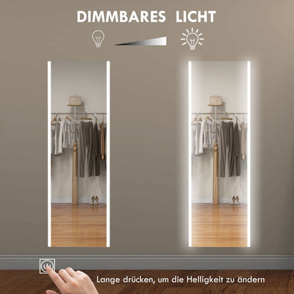 Ganzkörperspiegel weiß mit LED-Beleuchtung und Touch-Schalter